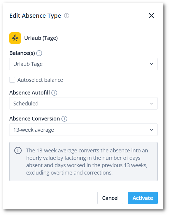 Absence in days policy configuration shdw