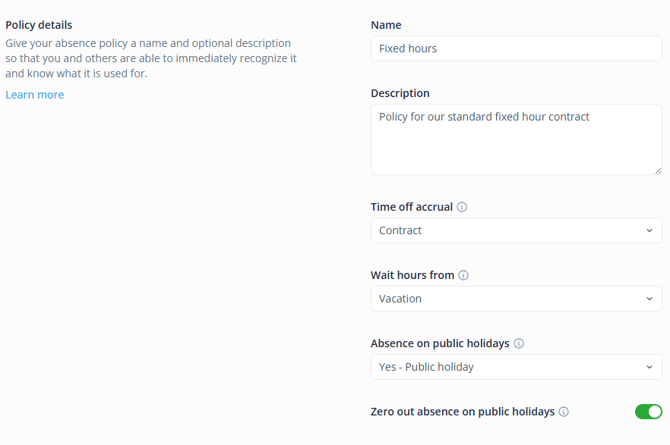 Absence policy details EN