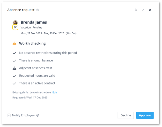 Absence request approving EN-shdw