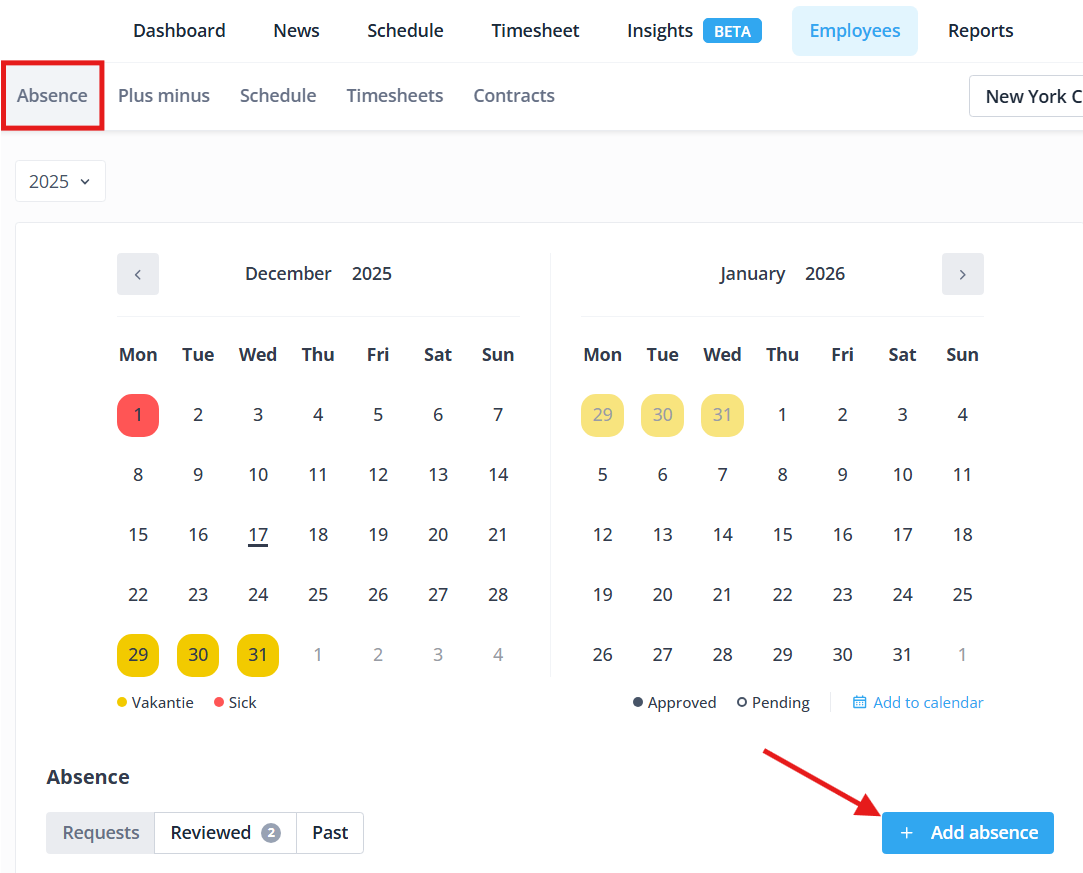 Adding, editing and removing absences