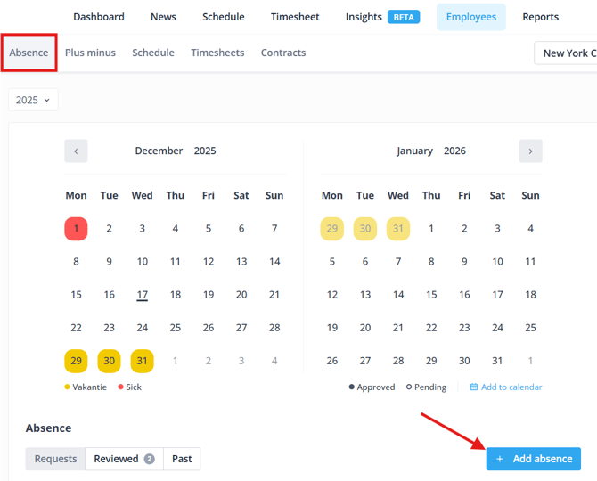 Add absence employee EN