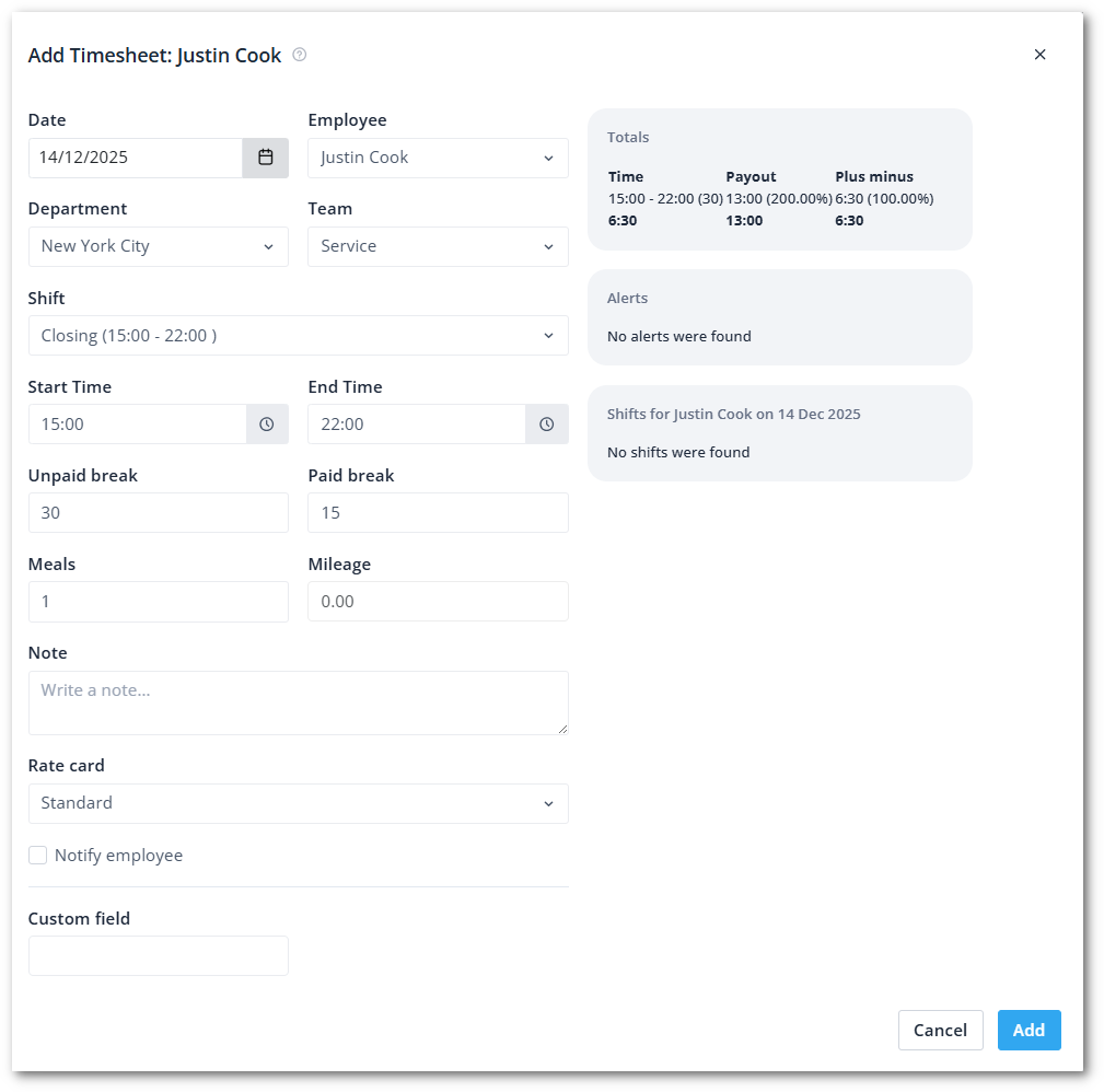 Adding, editing and approving working hours