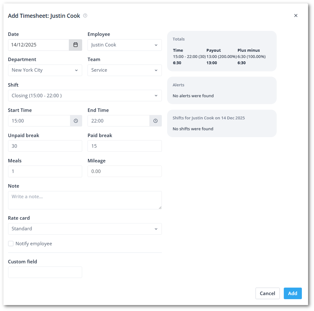 Adding, editing and approving working hours