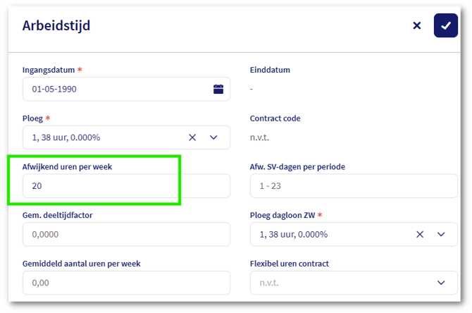 Afwijkende uren per week