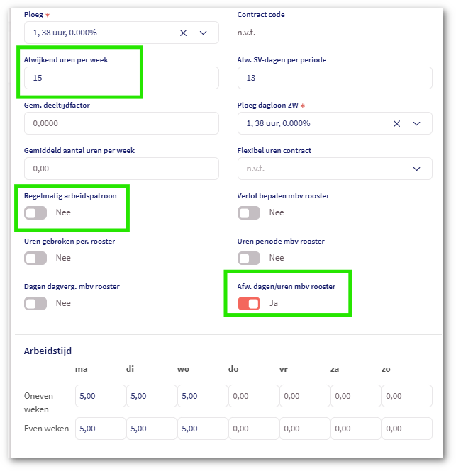 Afwijkende uren rooster