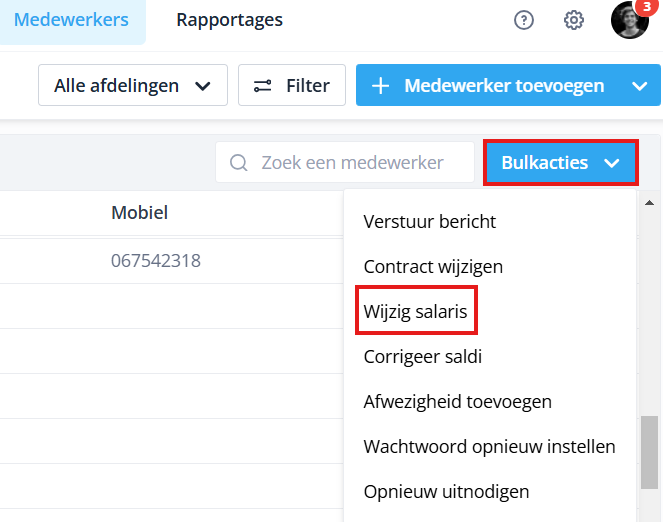 Bulk acties Salaris wijzigen