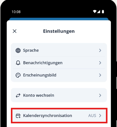Calendar sync android settings DE