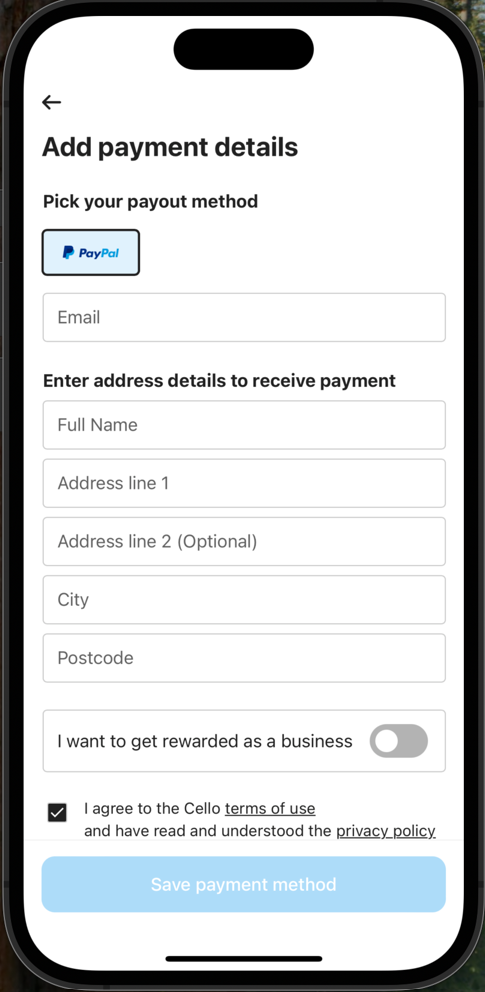 Cello Add payment details EN