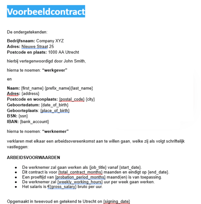 Contract template example NL