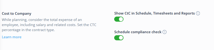 Cost to Company settings EN