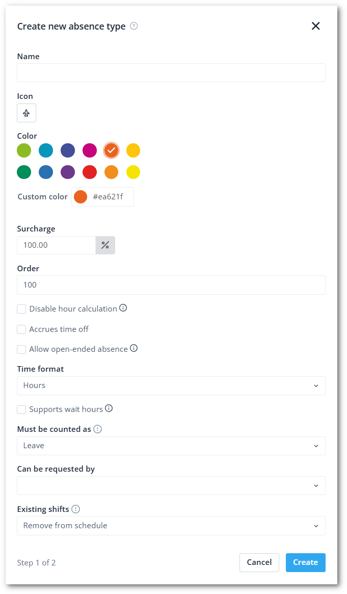 Create absence type-shdw