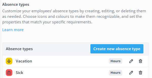 Create new absence type EN