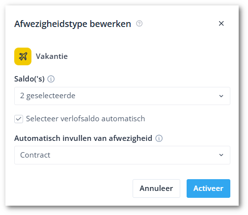 Edit absence type in policy NL-shdw
