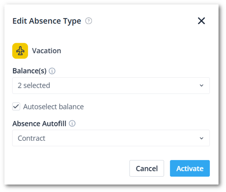 Edit absence type in policy shdw