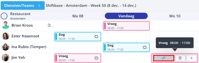 Edit shift in Schedule NL