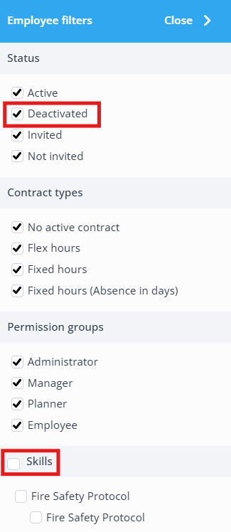 Employee filters EN