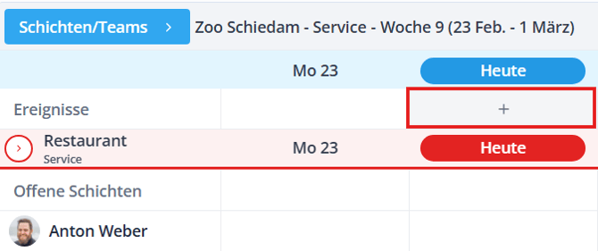 Events in Shiftbase DE