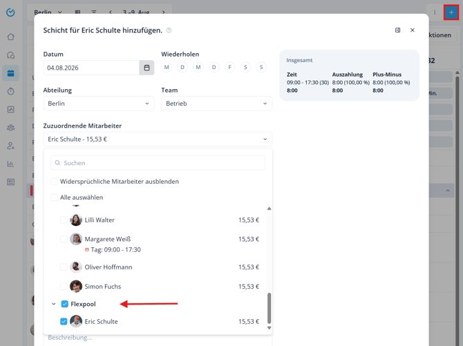 Flexpool schedule employee DE
