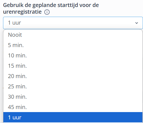 Gebruik de geplande starttijd voor de urenregistratie