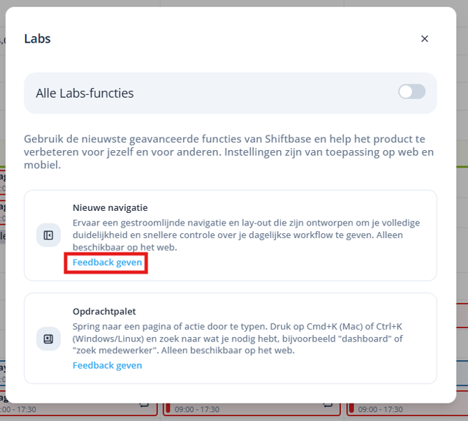 Labs modal give feedback NL
