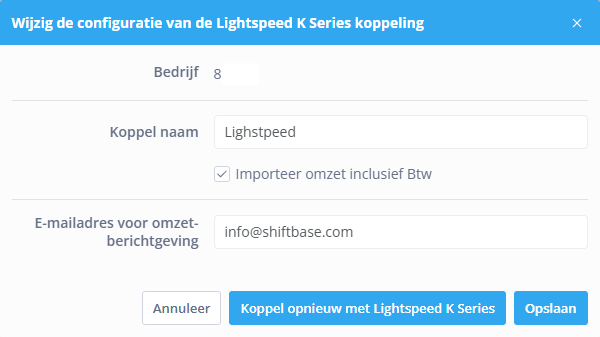 Lightspeed K edit configuration modal NL