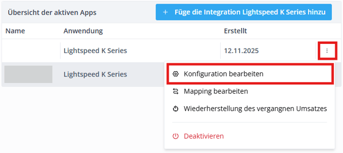 Lightspeed K overview edit configuration DE