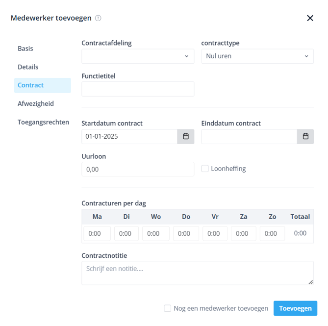 Medewerker toevoegen contract