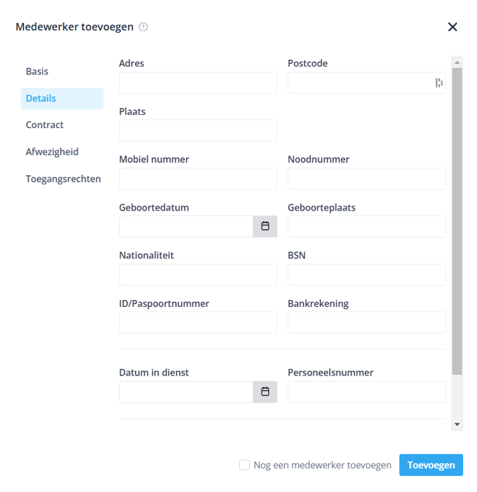 Medewerker toevoegen details