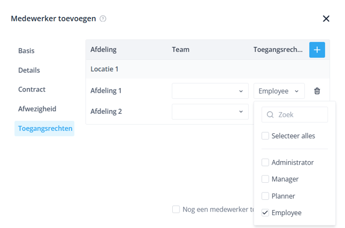 Medewerker toevoegen toegangsrechten