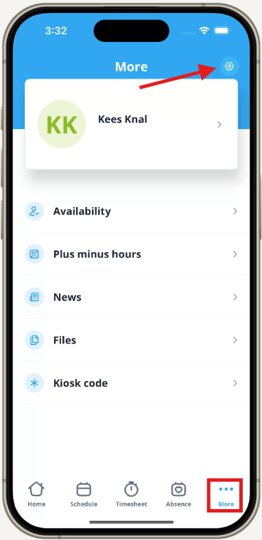 Mobile app navigate to settings
