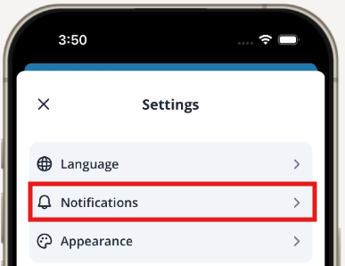Mobile app settings notifications