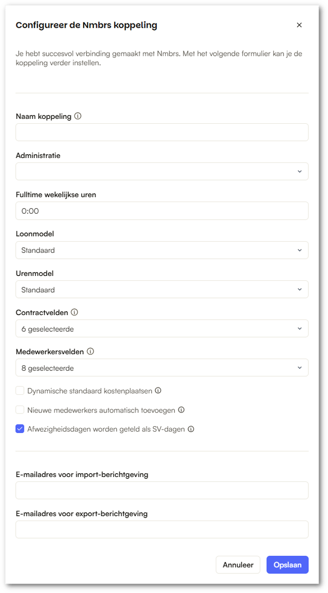 Nmbrs configure nmbrs integration NL-shdw
