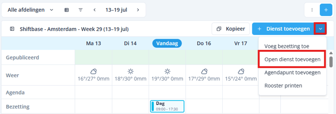 Open shift add via menu NL