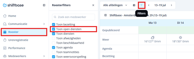 Open shift schedule filters NL