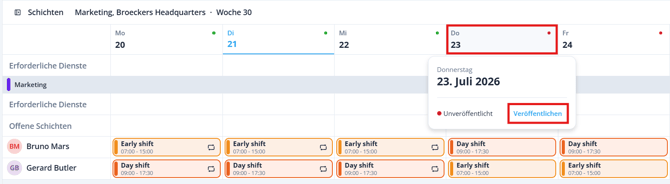 Publish schedule bar DE