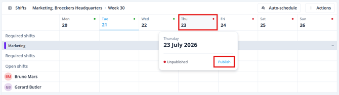 Publish schedule bar