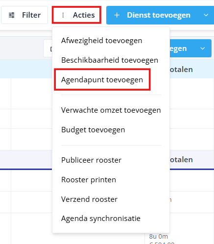 Schedule actions add event NL