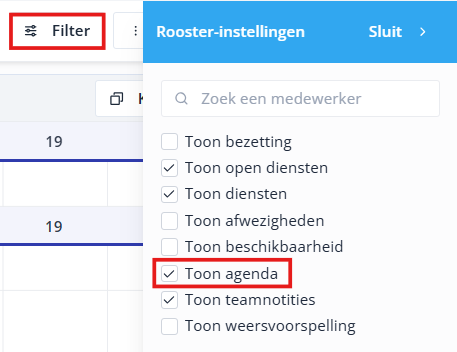 Schedule filter Agenda
