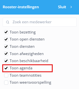 Schedule filter on Agenda NL