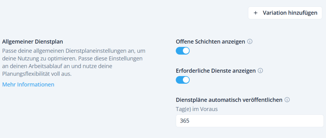 Schedule general settings DE