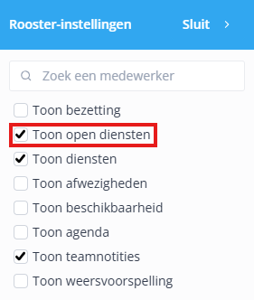 Show open shift filter NL
