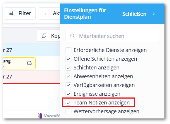 Team notes filter DE-shdw