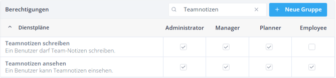 Team notes permissions DE