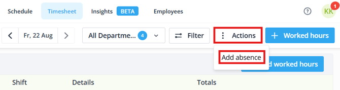 Timesheet add absence EN