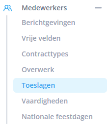 Toeslagen menu