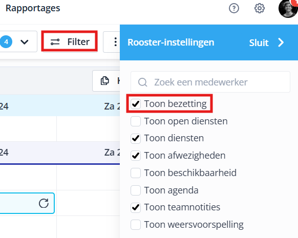 Toon bezetting filter