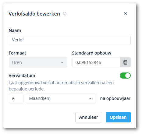 Verlofsaldo aanmaken-shdw